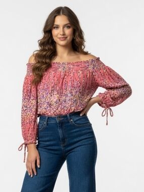 No Boundaries Pink And Multi-color Off-Shoulder Blouse